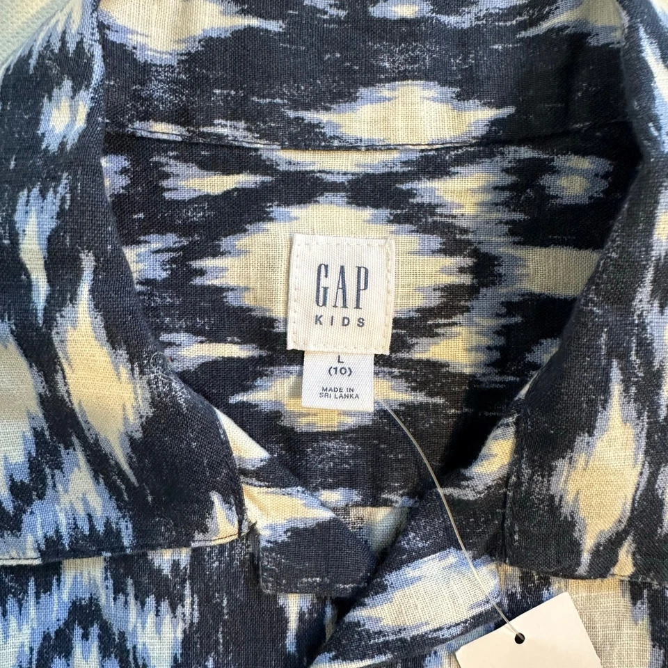 Новый с Ярлыками разрыв льняной смеси коротким рукавом на пуговицах синий Ikat мальчиков большой - Изображение 3 из 4