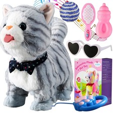 Gray Walking Cat Toy for Girls Kittens Interactive Talking Cat Meows Singing ...