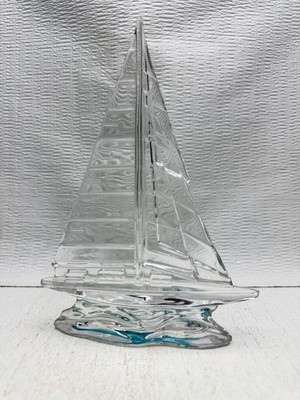 Waterford Crystal 9  Figural Sailboat Yacht Paperweight Schooner Sailing