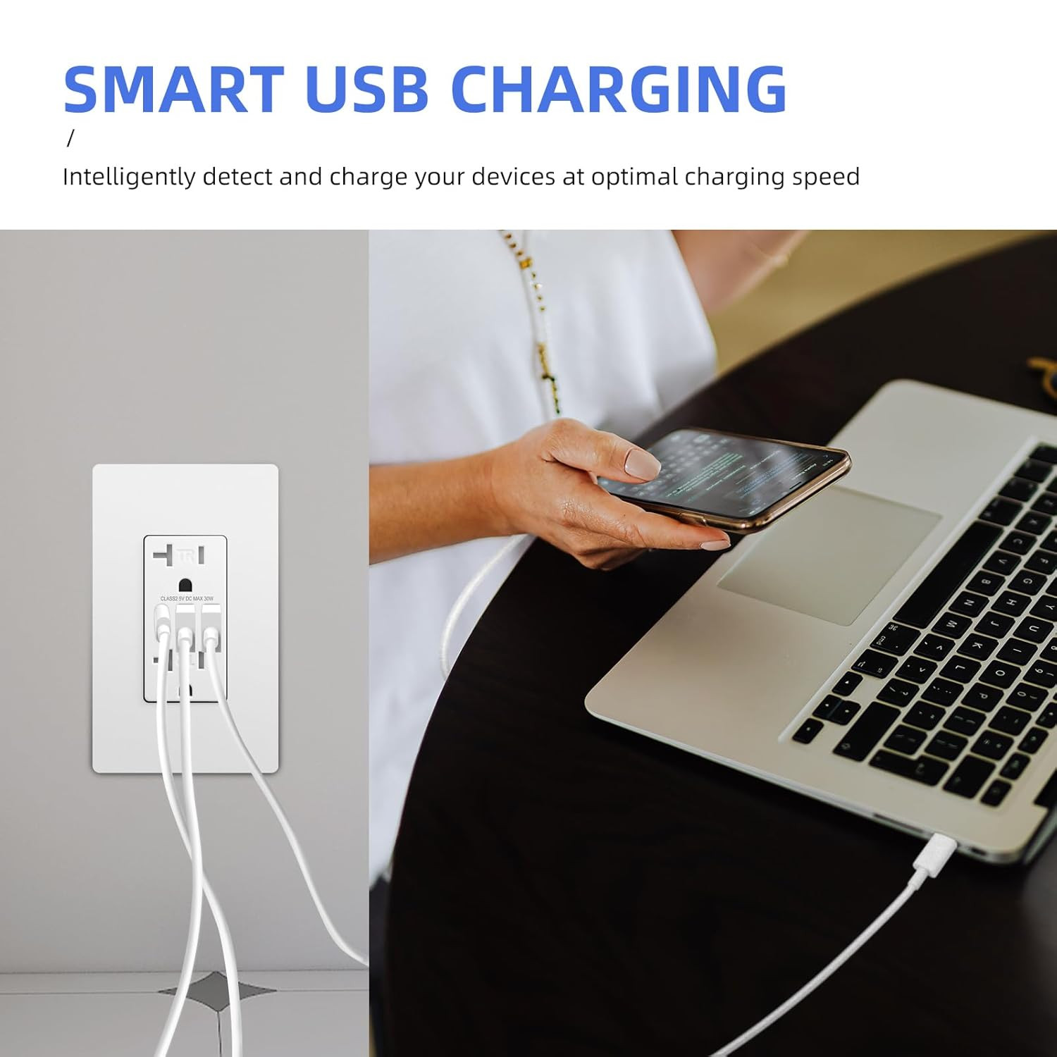USB Outlets Receptacles, 3-Port USB C Outlet, 30W 6.0A Electrical USB Outlet, 20