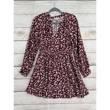 Madewell Mini Dress Womens M Burgundy Floral V-Neck Long Sleeve NS247