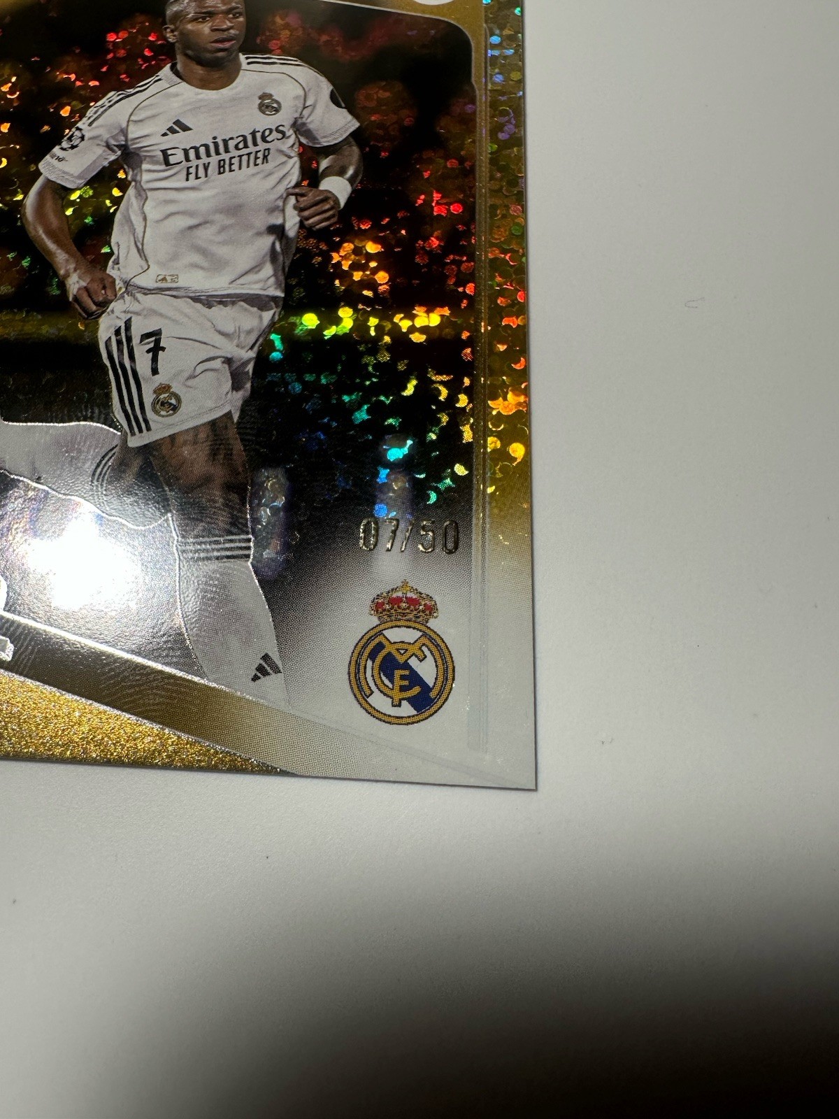 Topps 2025 Vinicius Jr. Real Madrid UEFA CL #115 Gold Parallel 7/50 JERSEY MATCH view 3