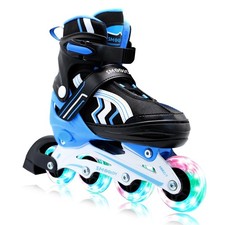 Inline Skates for Kids 4 Size Adjustable Light-Up Wheels Aluminum Frame Black...