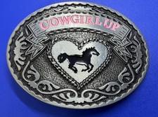 Cowgirl Up - Horse And Heart Western Girlie Ladies Trophy Style Belt Buckle