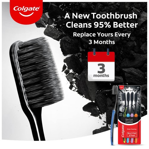 Colgate Slim Soft Charcoal Toothbrush 2 Pack Gentle Deep Cleaning 17x Slimmer... - Picture 5 of 7
