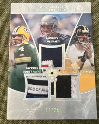 2006 Ultimate Triple Game Worn Tom Brady, Favre,Ben RARE Laundry Tag Multi Color
