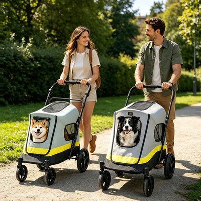 Foldable Dog Buggy Dog Stroller For Large Small Dogs with 4 Wheels & Rain Cover