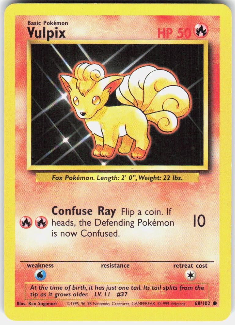 Vulpix 68/102 Common Base Set Unlimited Pokemon Near Mint