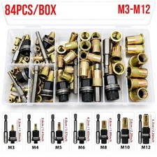 84 Manual Rivet Nut Tool Kit M3-M12 Carbon Steel Threaded Inserts for Auto & DIY