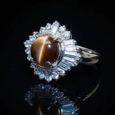 Cat's Eye Green Chrysoberyl & Diamond Platinum Ring