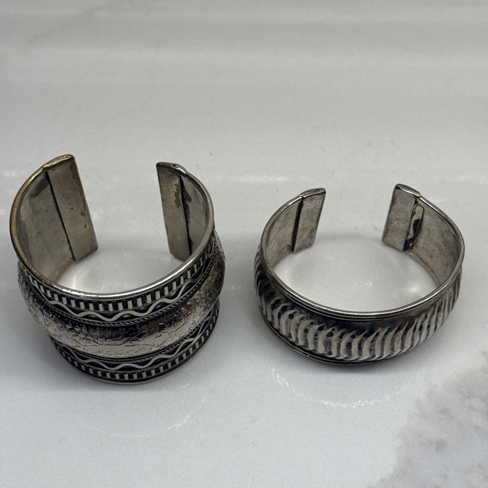 (2) Statement Boho Cuff Bracelets Bangles Silver … - image 14
