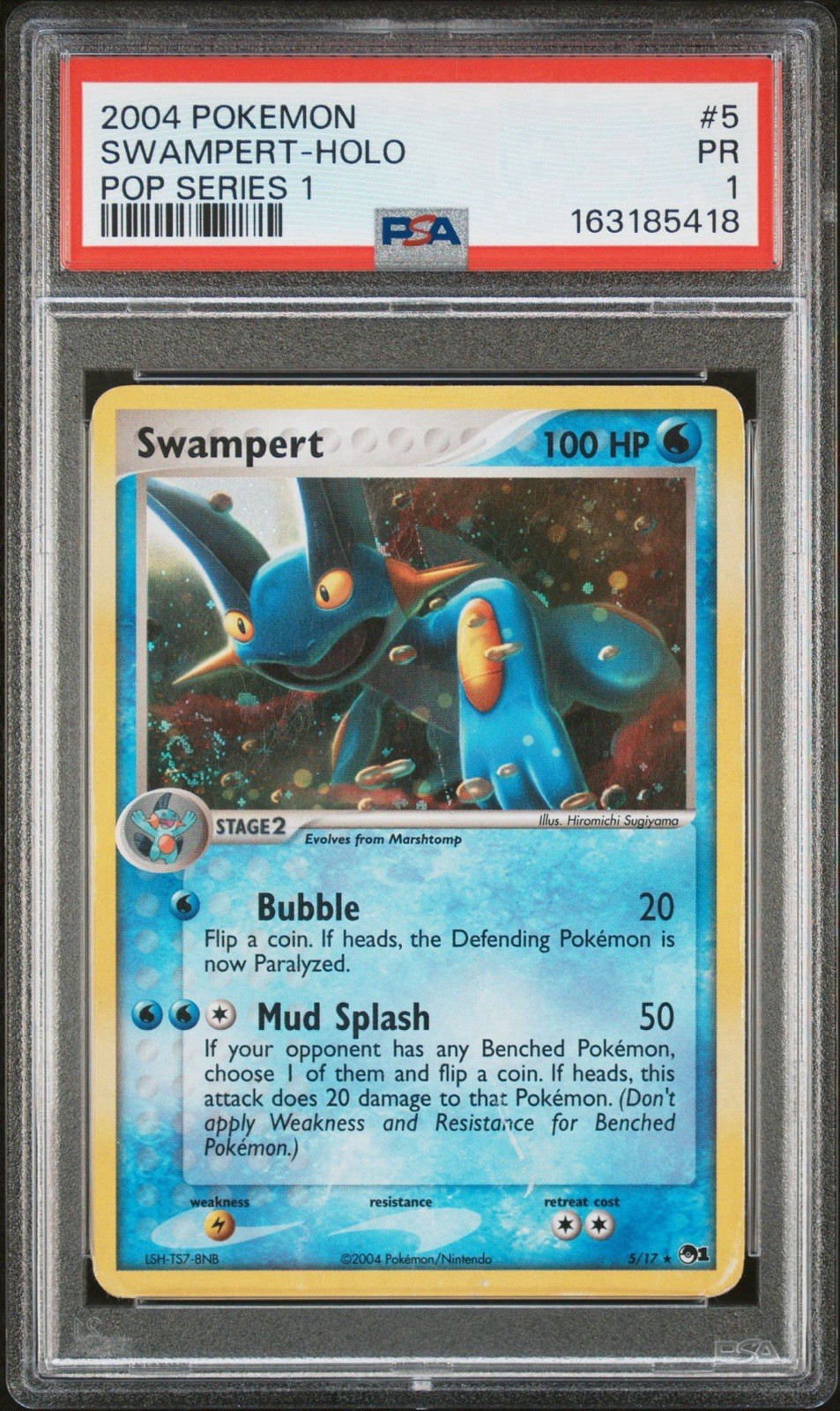PSA 1 2004 Pokemon Pop Series 1 Swampert Holo No. 5 - SWIRL 💫💧