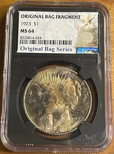 1923 Peace Dollar Original Bag Fragment Label NGC MS64