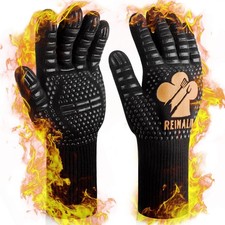Reinalin Grillhandschuhe Hitzebest&auml;ndig 500 C, Rutschfest, Aramid, Gold, L XL
