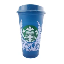 Starbucks Plastic Autumn Color Changing Reusable Cup Lid Fall Blue Fern Mushroom