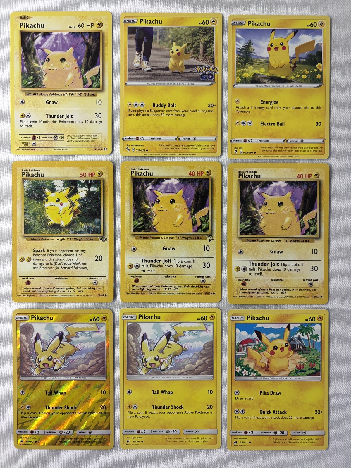Vintage Pikachu 9 Card Lot - Pokémon Base Set/2 WOTC, Fossil, XY Burning Shadows