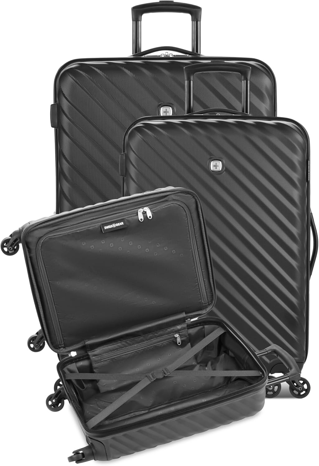 Stylish Black Wave 3-Piece Expandable Spinner Luggage Set for Travelers