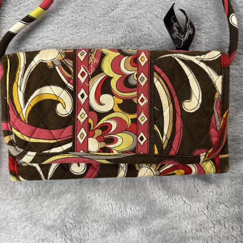 Vera Bradley Floral Wallet Crossbody Purse Brown Red Yellow Cotton Made in USA - Picture 2 of 9