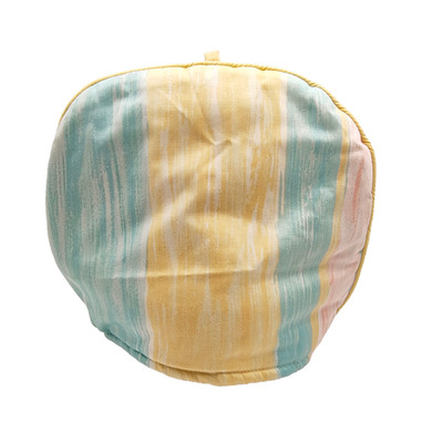Vintage Handmade Watercolor Teapot Cover Warmer Cozy 11'' Yellow Teal Pink Stripe