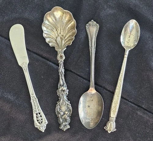 4 Antique Sterling Silver Spoons & Knife Lot 91.83 Grams Estate Fresh Scrap