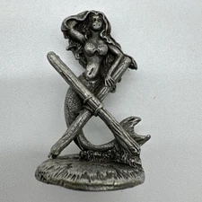 Vintage Gallo Pewter Mermaid On Bow X Cross 1.5”