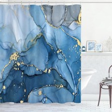 Marble Shower Curtain, Modern Abstract Fabric 72"W x 72"L Pack of 1 Blue