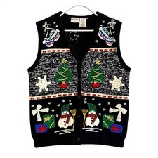 Bobbie Brooks Christmas Snowman Cardigan Sweater Vest Size Medium