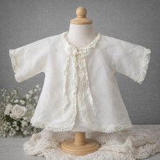Vtg Baby Baptism White Jacket  Bonnet Set Lace Trim Newborn- READ