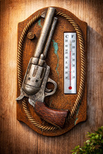Wand Thermometer Gun Western Deko Colt Pistole Cowboy Temperatur Wandschild Bild