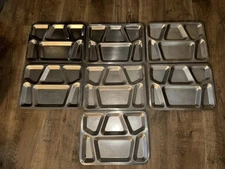 Vintage SET 7 CAFETERIA METAL TRAYS SCHOOL?MILITARY? PRISON? Camping ?