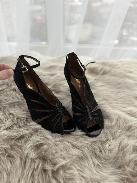 Women Clarks Heels Black Suede 37 #7BV6