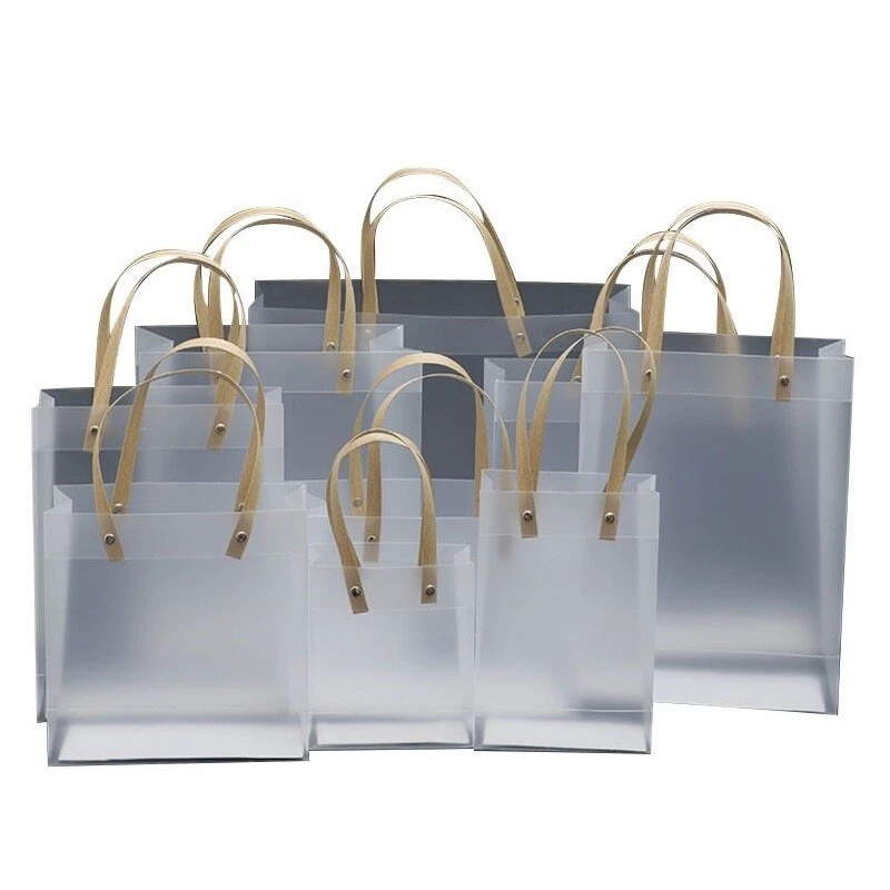 10pcs PVC Transparent Gift Bags With Handles Clear Totes PP Frosted Plastic  Tote