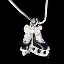  Black 3D Ice Skating Skates made with Swarovski Crystal Figure Hockey Necklace