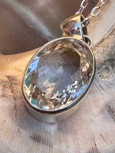 Charles Albert Faceted Quartz Crystal & Sterling Silver Artisan Pendant Necklace - Picture 2 of 24