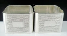 Pair Square Sterling Silver Napkin Rings, E F Braham Ltd 1938