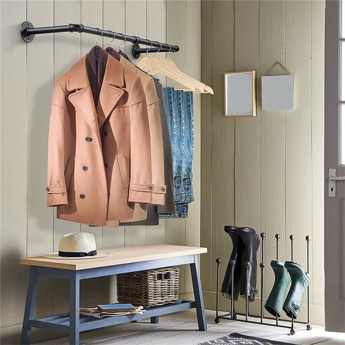 Extra Long Pipe Clothes Rack Wall Mount Garment Closet Storage Rack Hanging Rail - Picture 8 of 12