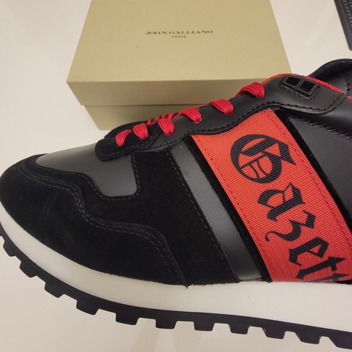 Brand New John Galliano Logo Leather & Suede Sneakers Black/ Red US Size 10 - Picture 6 of 11