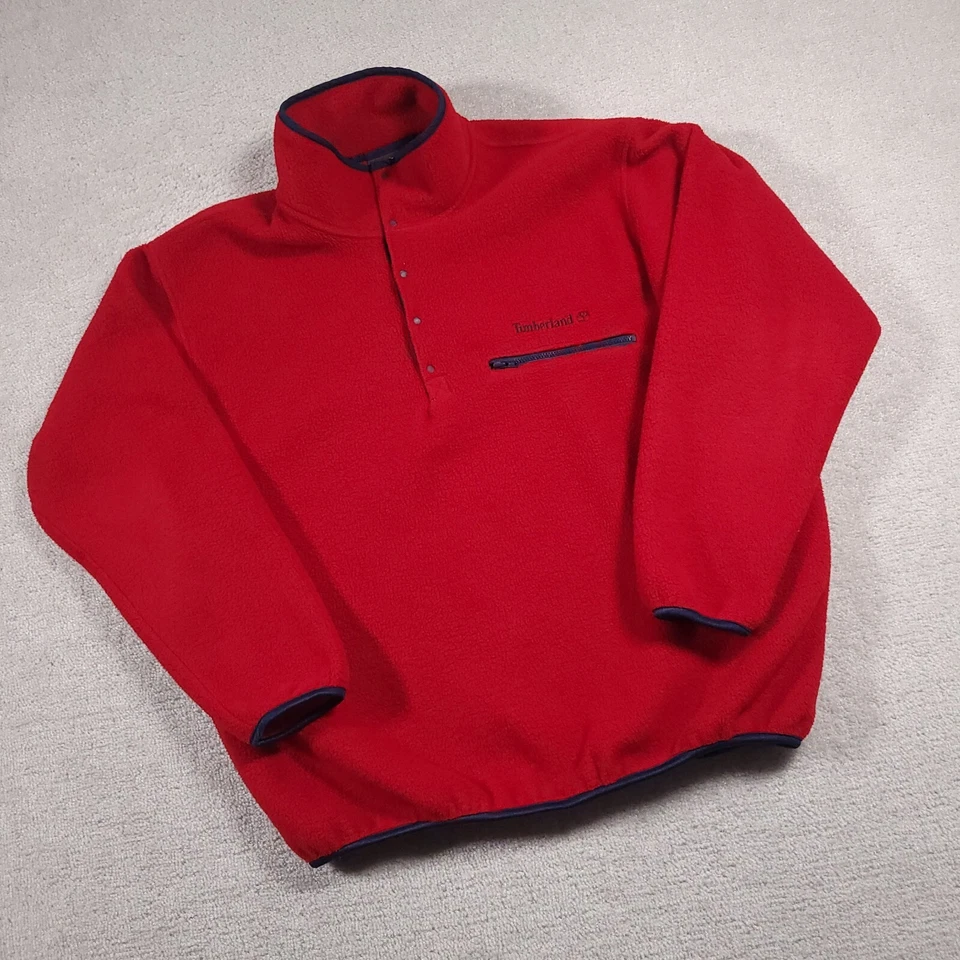 Chaqueta polar vintage Timberland Weather Gear para hombre grande roja 1/4 a presión hecha en EE. UU. Foto 2 de 4