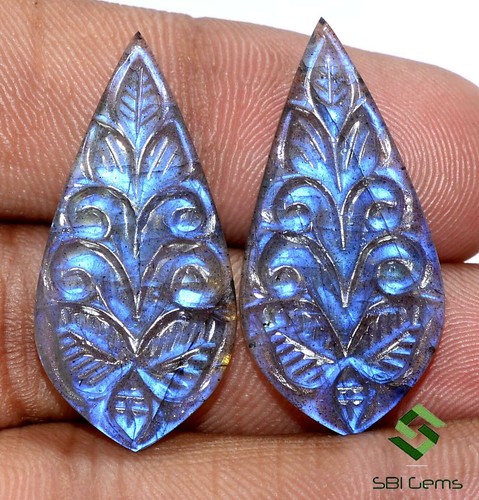 Coppia di pietre preziose sfuse 30x15 mm labradorite naturale fatte a mano 27,24 CTS - Foto 1 di 6