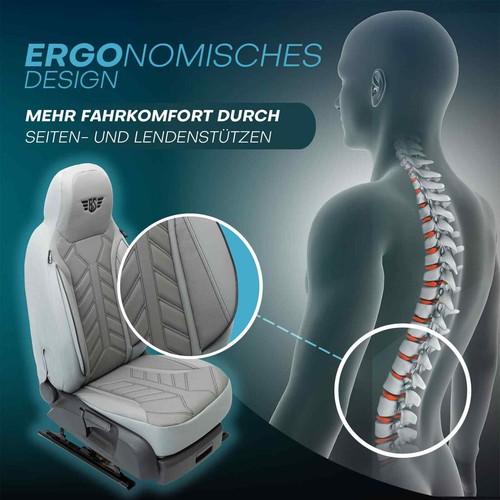 Fundas de asiento de autocaravana adecuadas para Bürstner Camper Van California Coast 600 (gris) - Imagen 5 de 12