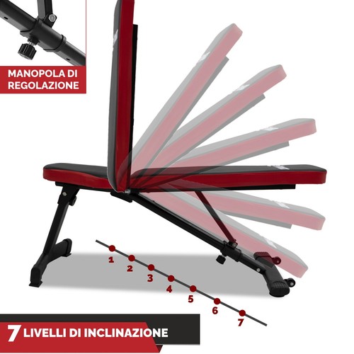 PANCA PER ADDOMINALI PETTORALI GAMBE SIT UP REGOLABILE MULTIFUNZIONE PIEGHEVOLE - Foto 5 di 8