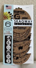 SKAGWAY collection Set of 6 Differently Illustrated Cork Coasters MADE IN USA