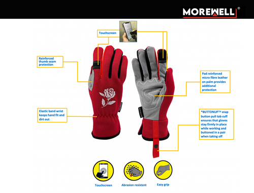 Morewell- Daisy Rose Embroidery Garden Gloves with Touchscreen Function - Picture 53 of 59