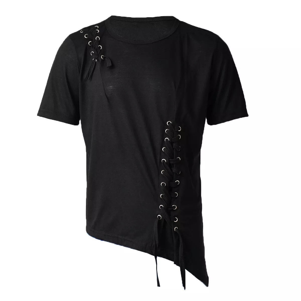 Men s Summer T Shirt with Irregular Design Lace Up Side T shirt Punk Men s Tops
