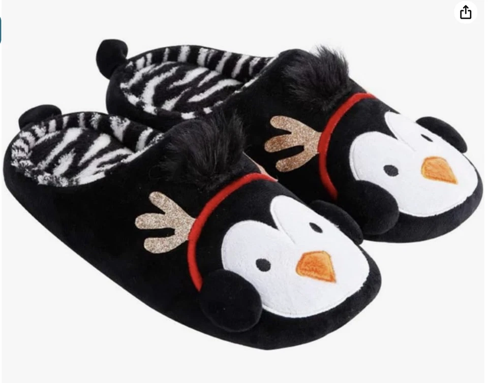 Plüsch Hausschuhe Neuheit Pinguin Tier Muster Slipper Winter Weihnachten warm