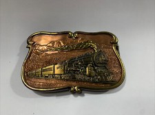Train Locomotive Vintage Railroad Belt Buckle - Bergamot Brass Works 1984 USA