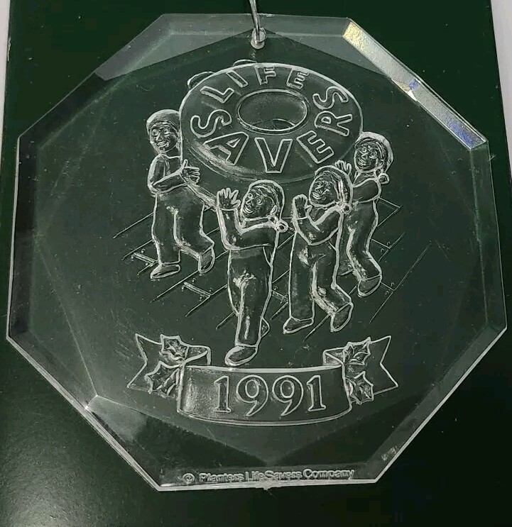 Vintage Lifesavers 1991 Clear Acrylic Plastic Christmas Tree Ornament 3 Inches