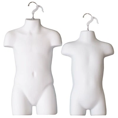EZ-MANNEQUINS Toddler & Child White Mannequin Hollow Back Body Forms Torso Set for Hanging