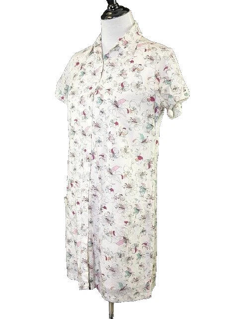 Vestido recto BEN SHERMAN 100 % algodón forrado estampado de lirios botón delantero MED Foto 2 de 4