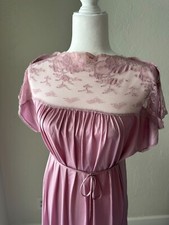 Vintage Long Nightgown Negligee Lilac Purple Full Sweep Nylon Lace